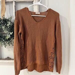 Harper Women's Small Burnt Orange Cutout Sweater Knit v Neck